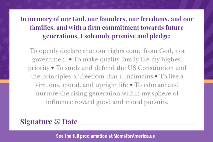 Declaration of Mothers Pledge Card Back - Moms for America